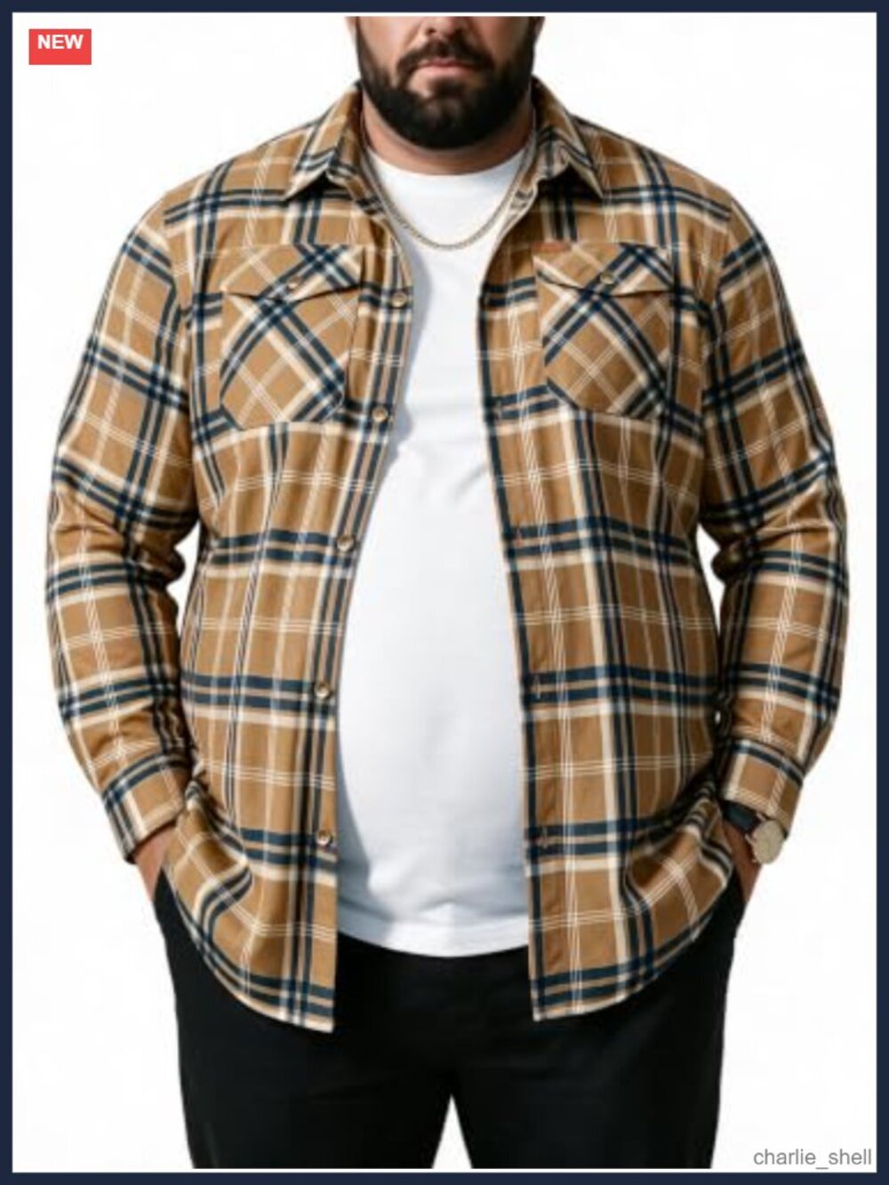 Big & Tall Men's Lightweight Button Plaid Work Shirt Jacket 3XL-7XL